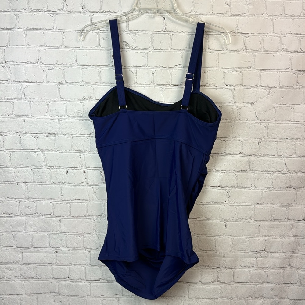 BloomChic Navy Crossover Gathered Tankini Swim Top Plus Size 1X - Picture 6 of 7
